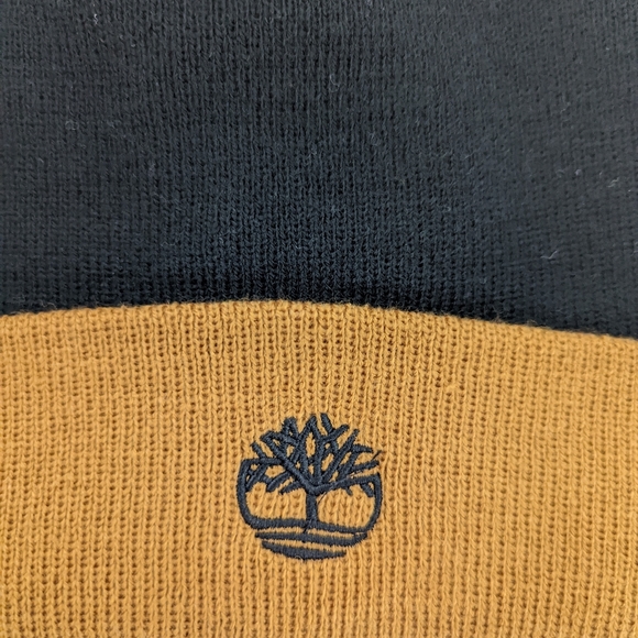 Timberland Cuffed Color Block Knit Beanie One Size Black Wheat Brown - Picture 2 of 7